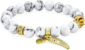 Bling Jewelry Unisex Spiritual Bali Gemstone Turquoise Onyx White Blue Black Round Bead Strand Angel Wing Buddha Stretch Bracelet For Women Teens Men Silver Plated Gold Plated Brass