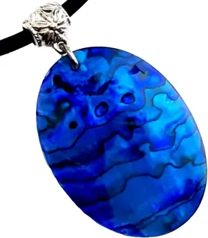 Blue Abalone Necklace, Natural Paua Abalone Necklaces for Women Men, Handmade Beads Waxed Cords Seashell Necklace Jewelry AA427