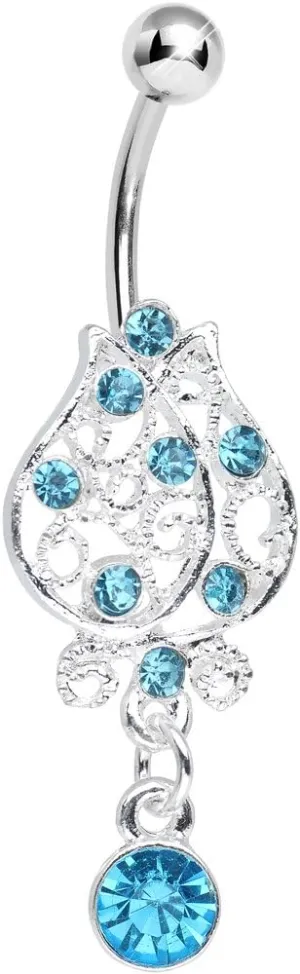 Body Candy Brilliant Blue Rosebud Dangle Belly Ring
