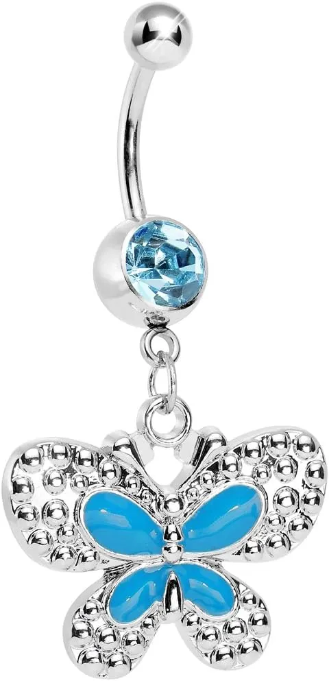 Body Candy Brilliant Blue Studded Wing Brilliant Blue Butterfly Dangle Belly Ring