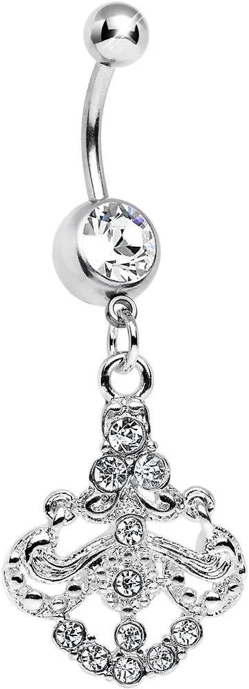 Body Candy Clear Shimmering Divine Fan Dangle Belly Ring