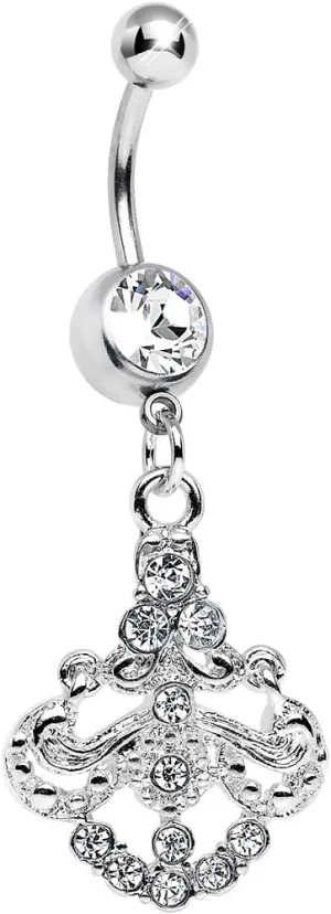 Body Candy Clear Shimmering Divine Fan Dangle Belly Ring