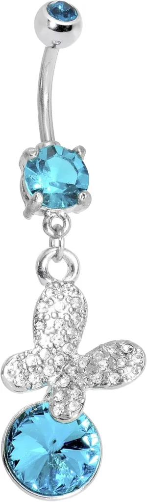 Body Candy Womens Brilliant Blue Clear Butterfly Dangle Belly Ring