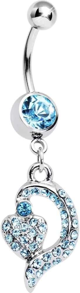 Body Candy Womens Brilliant Blue Dynamic Heart Belly Ring