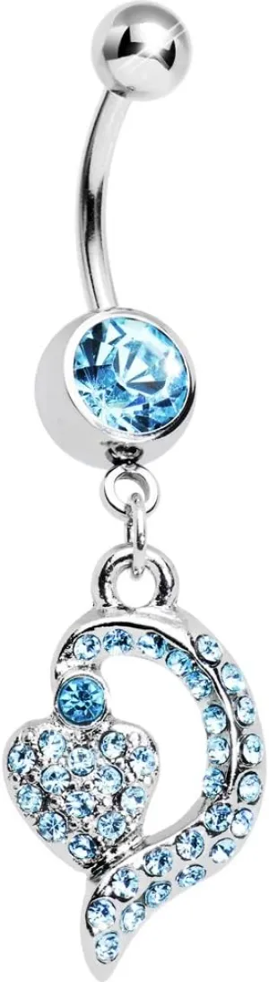 Body Candy Womens Brilliant Blue Dynamic Heart Belly Ring
