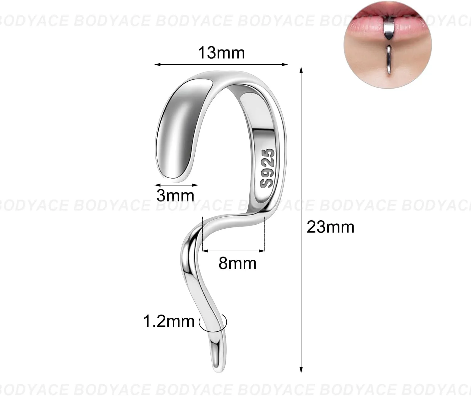 BodyAce 925 Sterling Silver Labret Talon Lip Rings, 16G Silver Lower Lip Studs for Women Men, Halloween Unique Design Lip Piercing New Jewelry
