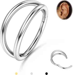 BodyBonita Triple/Double Hoop Nose Ring - G23 Titanium Septum Rings 16G/18G/20G CZ Nose Piercings Jewelry Conch Helix Daith Rook Tragus Cartilage Earring Hinged Nostril Piercing Gold/Black/Silver