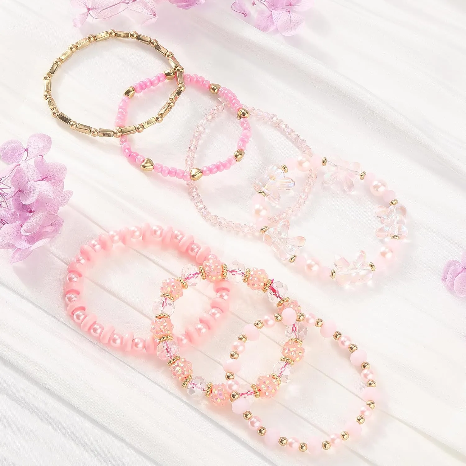 Bohemian Beaded Bracelets for Women Stackable Glass Beads Stretch Bracelets Boho Multilayered Disco Ball Faceted Crystal Beads Bracelet Set Handmade Trendy Jewelry Gift for Women