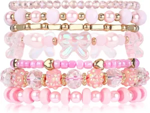 Bohemian Beaded Bracelets for Women Stackable Glass Beads Stretch Bracelets Boho Multilayered Disco Ball Faceted Crystal Beads Bracelet Set Handmade Trendy Jewelry Gift for Women