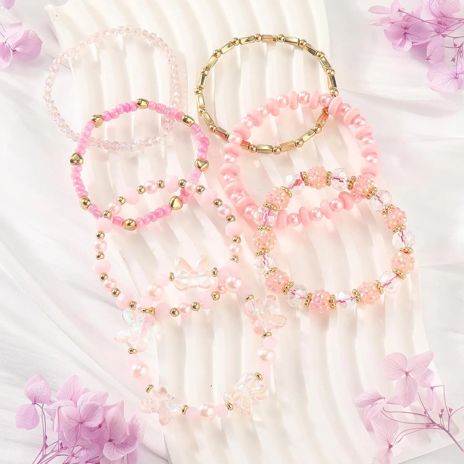 Bohemian Beaded Bracelets for Women Stackable Glass Beads Stretch Bracelets Boho Multilayered Disco Ball Faceted Crystal Beads Bracelet Set Handmade Trendy Jewelry Gift for Women
