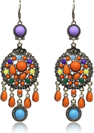Bohemian Earrings for Women Girls Golden Retro Boho Dangle Drop Earrings Colorful Tassel Statement Earrings Jewelry Gift