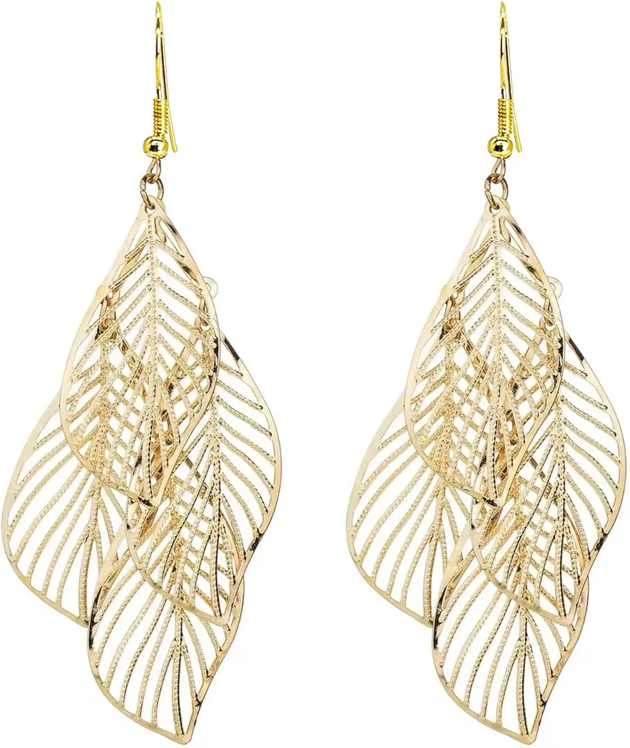 Boho Artistic Vintage Leaf Metal Dangle Drop Statement Earrings Feather Earrings for Women Handmade Boho Lightweight Statement Leaf Earrings