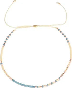 Boho Colorful Seed Beaded Braided Stackable Bracelets for Women, Dainty Handmade Gold Beads Adjustable Beige String Rope Slider Bracelet Friendship Holiday Jewelry Gift