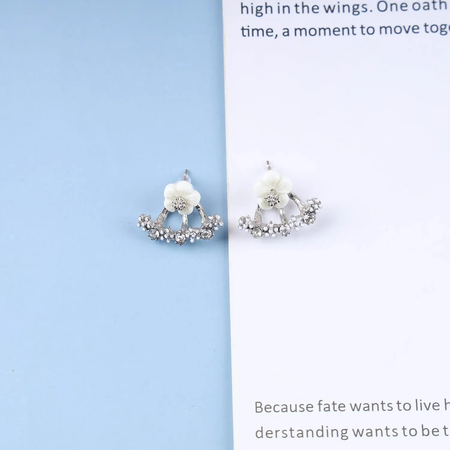 Boho Crystal Flower Ear Jacket - Daisy Front Back Earrings, Gold CZ Climber, Tiny Flower Stud Jewelry for Women and Girls