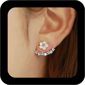 Boho Crystal Flower Ear Jacket - Daisy Front Back Earrings, Gold CZ Climber, Tiny Flower Stud Jewelry for Women and Girls