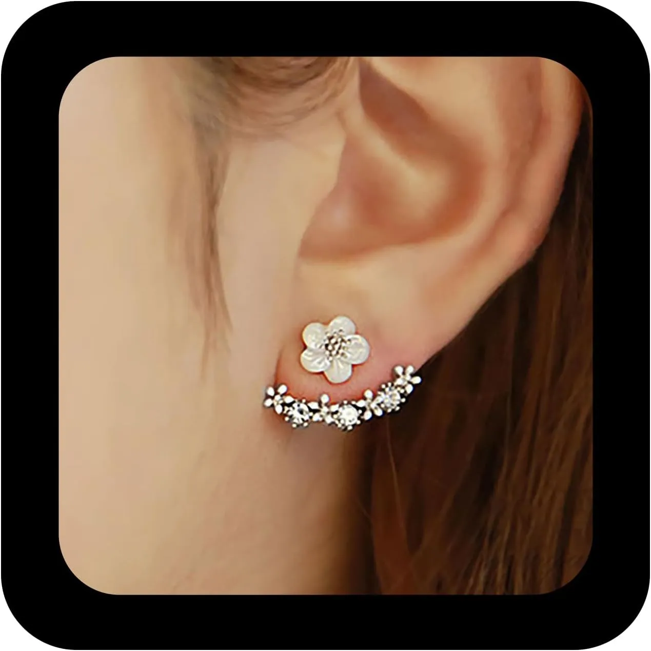 Boho Crystal Flower Ear Jacket - Daisy Front Back Earrings, Gold CZ Climber, Tiny Flower Stud Jewelry for Women and Girls