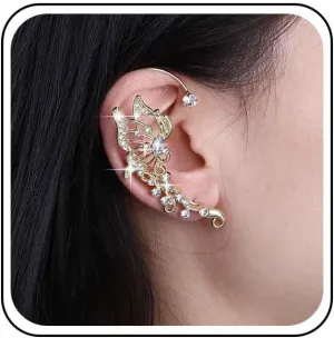Boho CZ Butterfly Cuff Earrings Gold Crystal Butterfly Ear Climber Earrings Sparkly Rhinestone Butterfly Wrap Earrings Butterfly Wrap Crawler Earrings Jewelry for Women (Left)