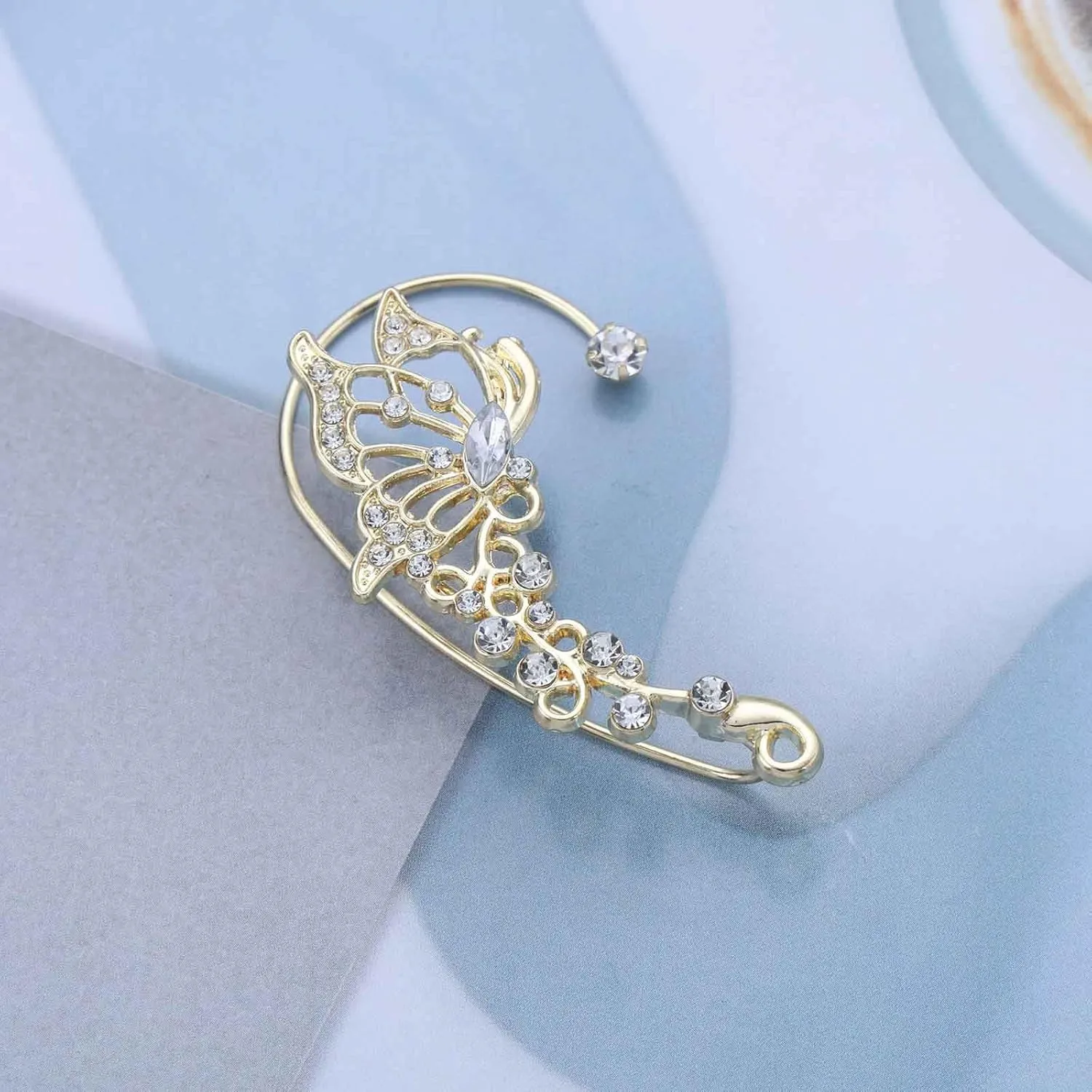 Boho CZ Butterfly Cuff Earrings Gold Crystal Butterfly Ear Climber Earrings Sparkly Rhinestone Butterfly Wrap Earrings Butterfly Wrap Crawler Earrings Jewelry for Women (Left)
