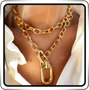 Boho Layered Necklace Chain Gold Pendent Necklaces 2 Pcs Chunky Necklace Accessories for Women