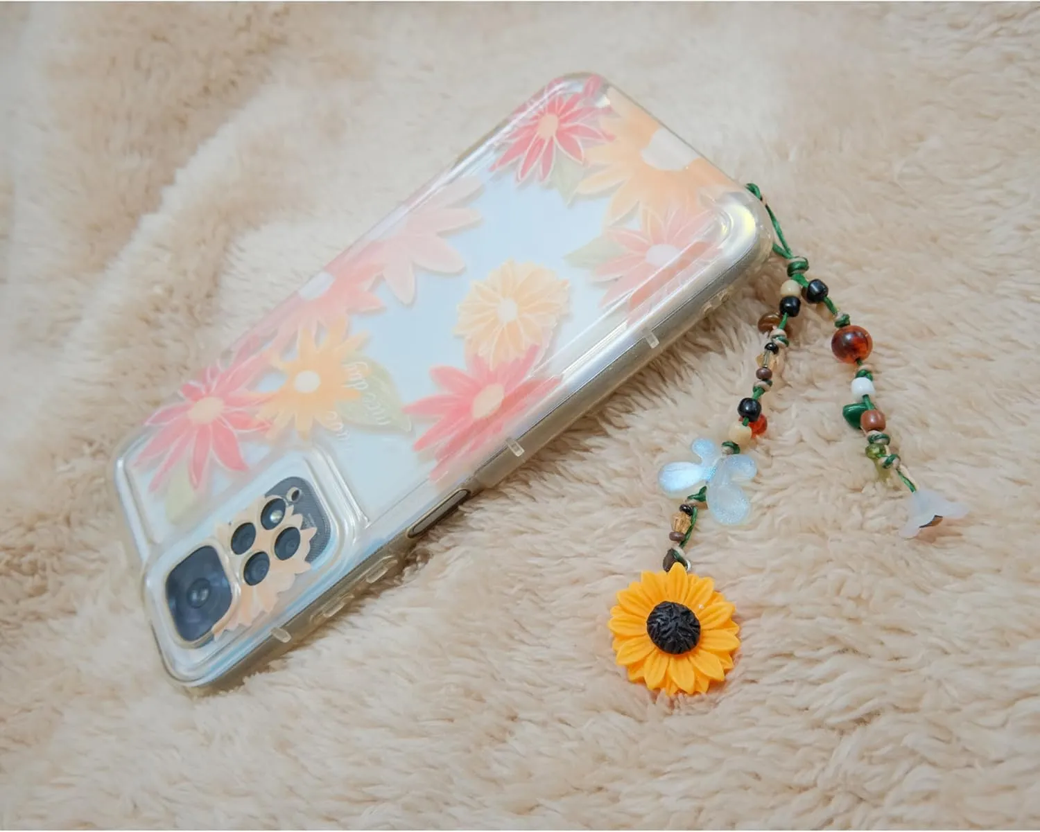 Boho Sunflower & Butterfly Beaded Keychain  Handmade Nature-Inspired Charm with Adjustable Cord | KNOTORA & BLOOM by Darunita