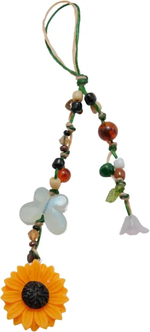 Boho Sunflower & Butterfly Beaded Keychain  Handmade Nature-Inspired Charm with Adjustable Cord | KNOTORA & BLOOM by Darunita