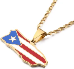 BR Gold Jewelry Stainless Steel Puerto Rico Map Pendant Necklaces for Women Puerto Ricans