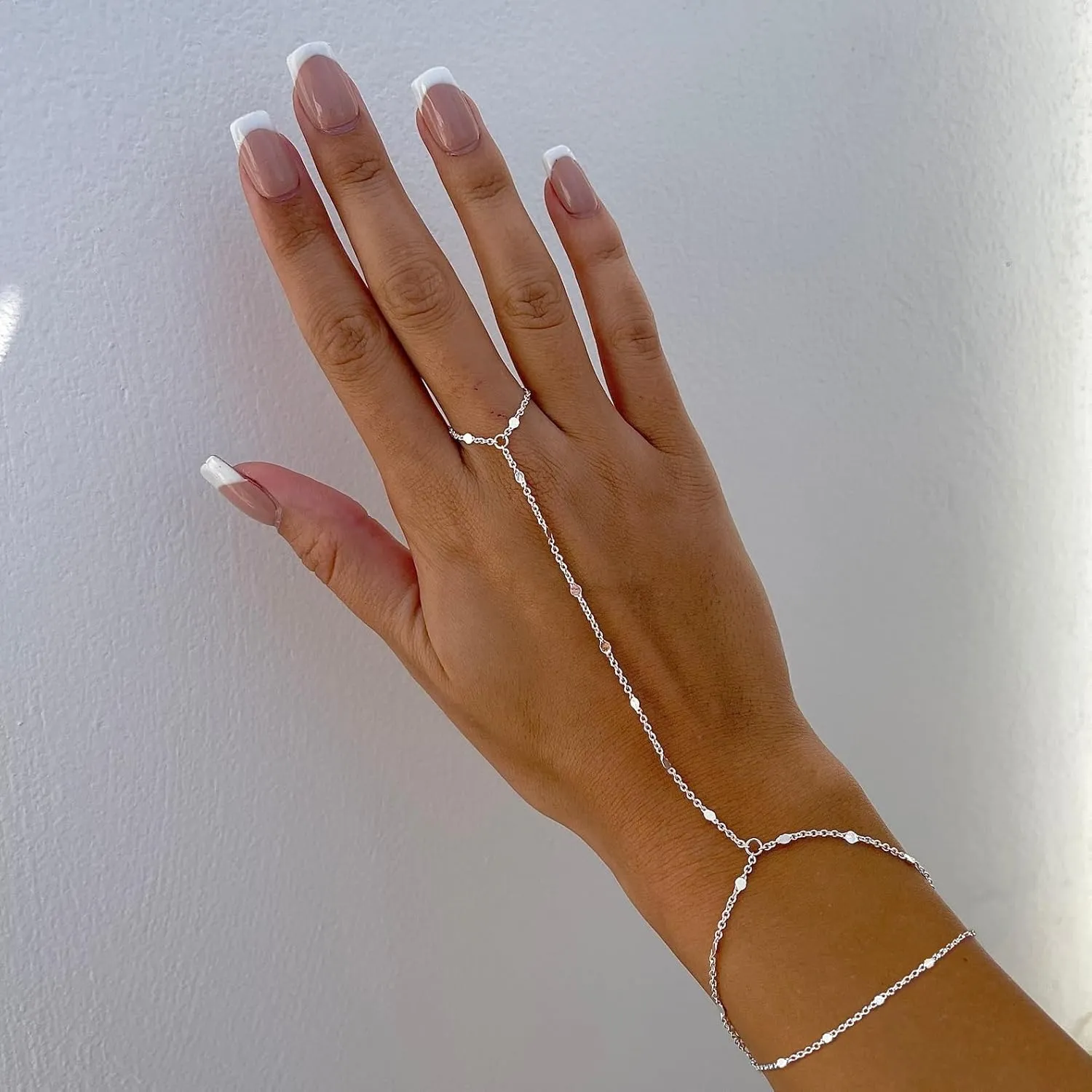 Bracelets for Women 14K Gold Silver Plated Ring Bracelet Hand Chain Dainty Evil Eye Heart Clover Daisy Cubic Zirconia Stackable Link Chain Hypoallergenic Body Jewelry Cute Trendy Gifts