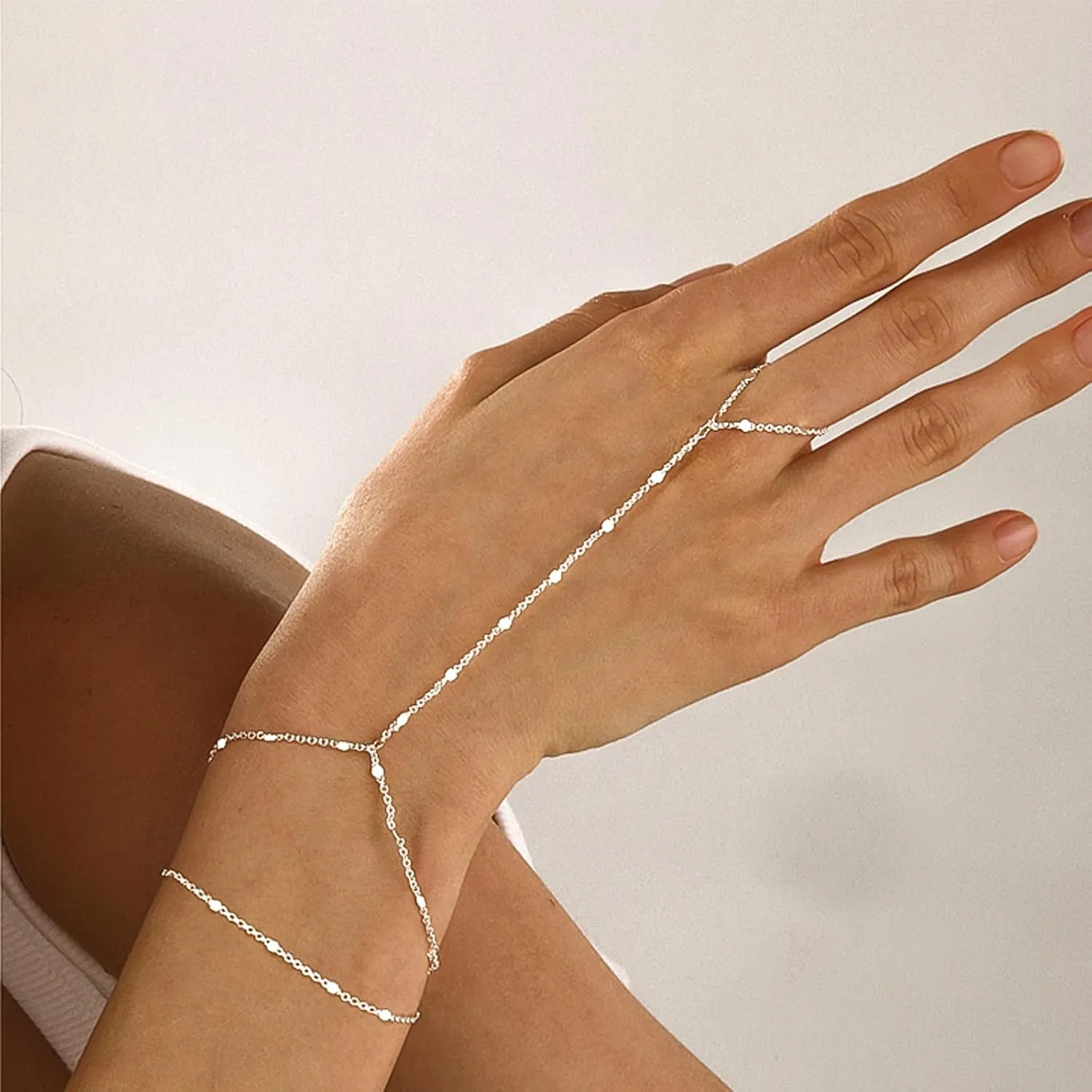 Bracelets for Women 14K Gold Silver Plated Ring Bracelet Hand Chain Dainty Evil Eye Heart Clover Daisy Cubic Zirconia Stackable Link Chain Hypoallergenic Body Jewelry Cute Trendy Gifts