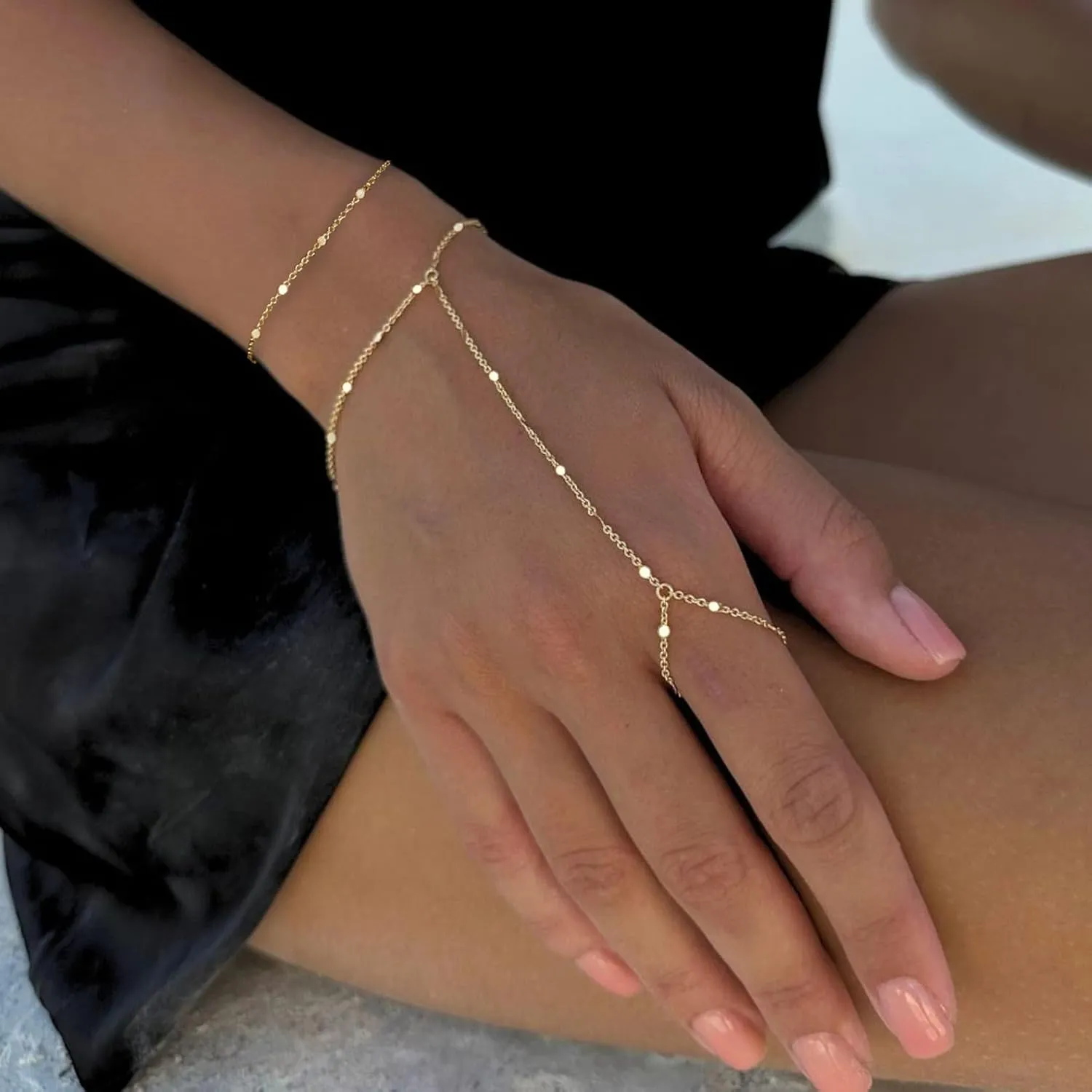 Bracelets for Women 14K Gold Silver Plated Ring Bracelet Hand Chain Dainty Evil Eye Heart Clover Daisy Cubic Zirconia Stackable Link Chain Hypoallergenic Body Jewelry Cute Trendy Gifts