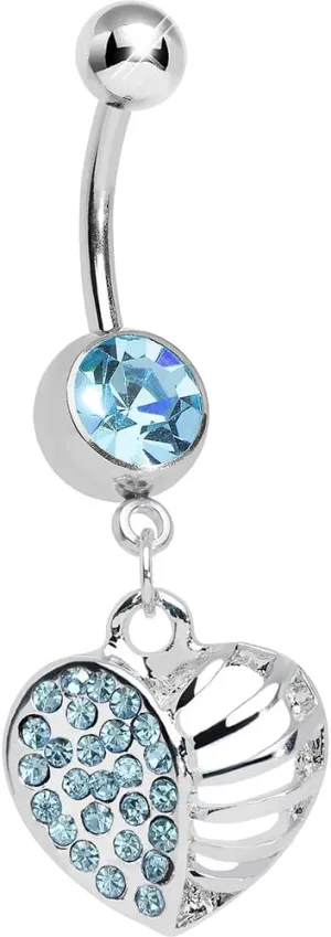 Brilliant Blue Paved Cage Heart Dangle Belly Ring