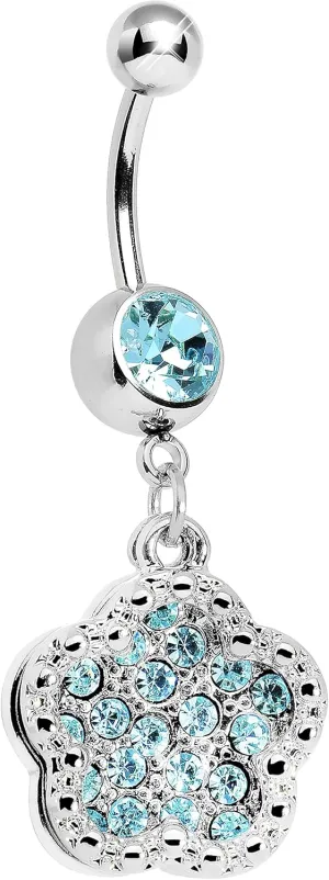 Brilliant Blue Paved Flower Dotted Line Belly Ring