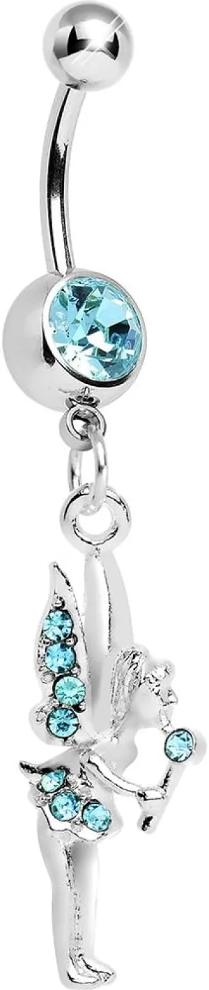 Brilliant Blue Wand and Fairy Dangle Belly Ring
