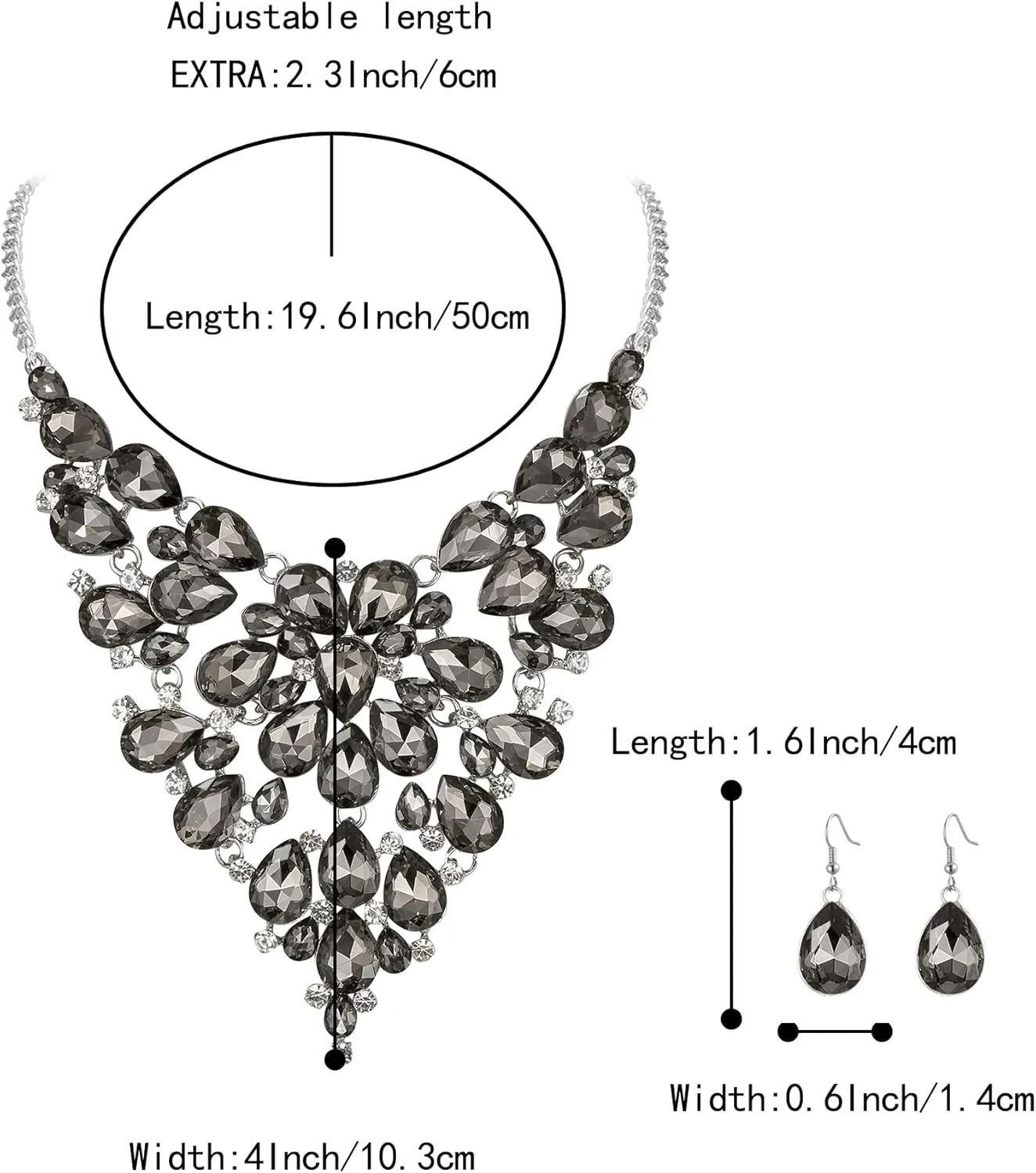 BriLove Wedding Bridal Crystal Rhinestones Layer Teardrop Cluster Statement Necklace Dangle Earrigns Set for Women