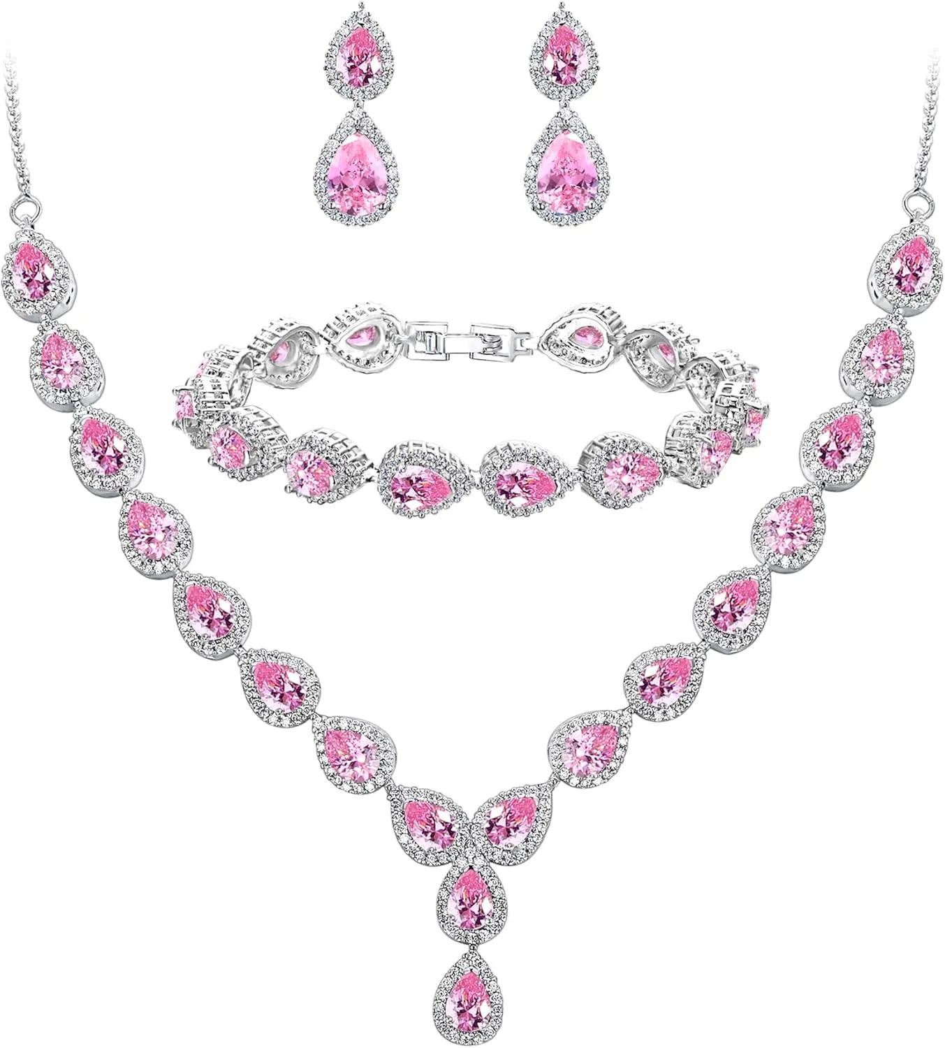 BriLove Wedding Bridal CZ Necklace Bracelet Earrings Jewelry Set for Women Teardrop Infinity Figure 8 Y-Necklace Tennis Dangle Party Prom Accessories