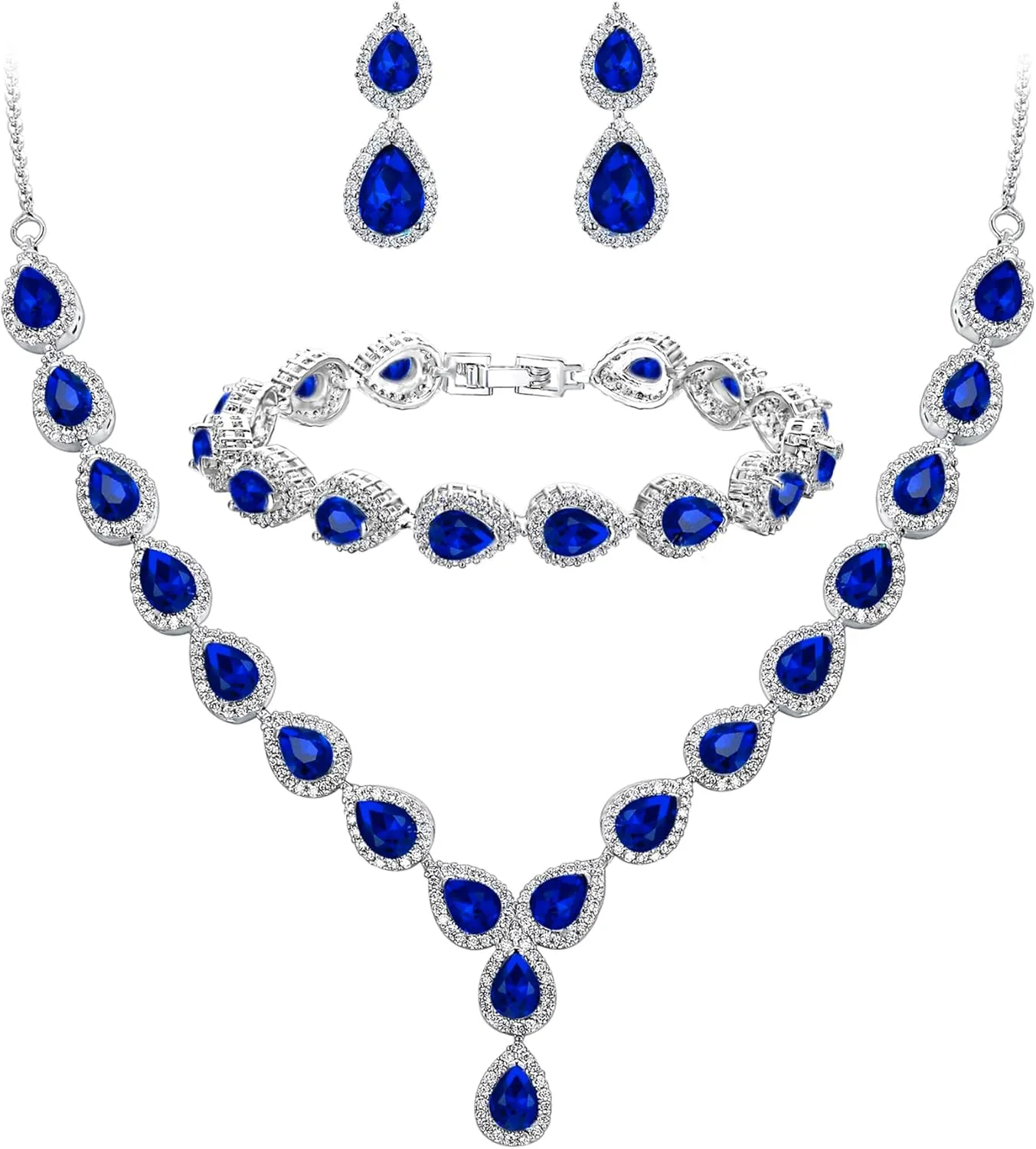 BriLove Wedding Bridal CZ Necklace Bracelet Earrings Jewelry Set for Women Teardrop Infinity Figure 8 Y-Necklace Tennis Dangle Party Prom Accessories