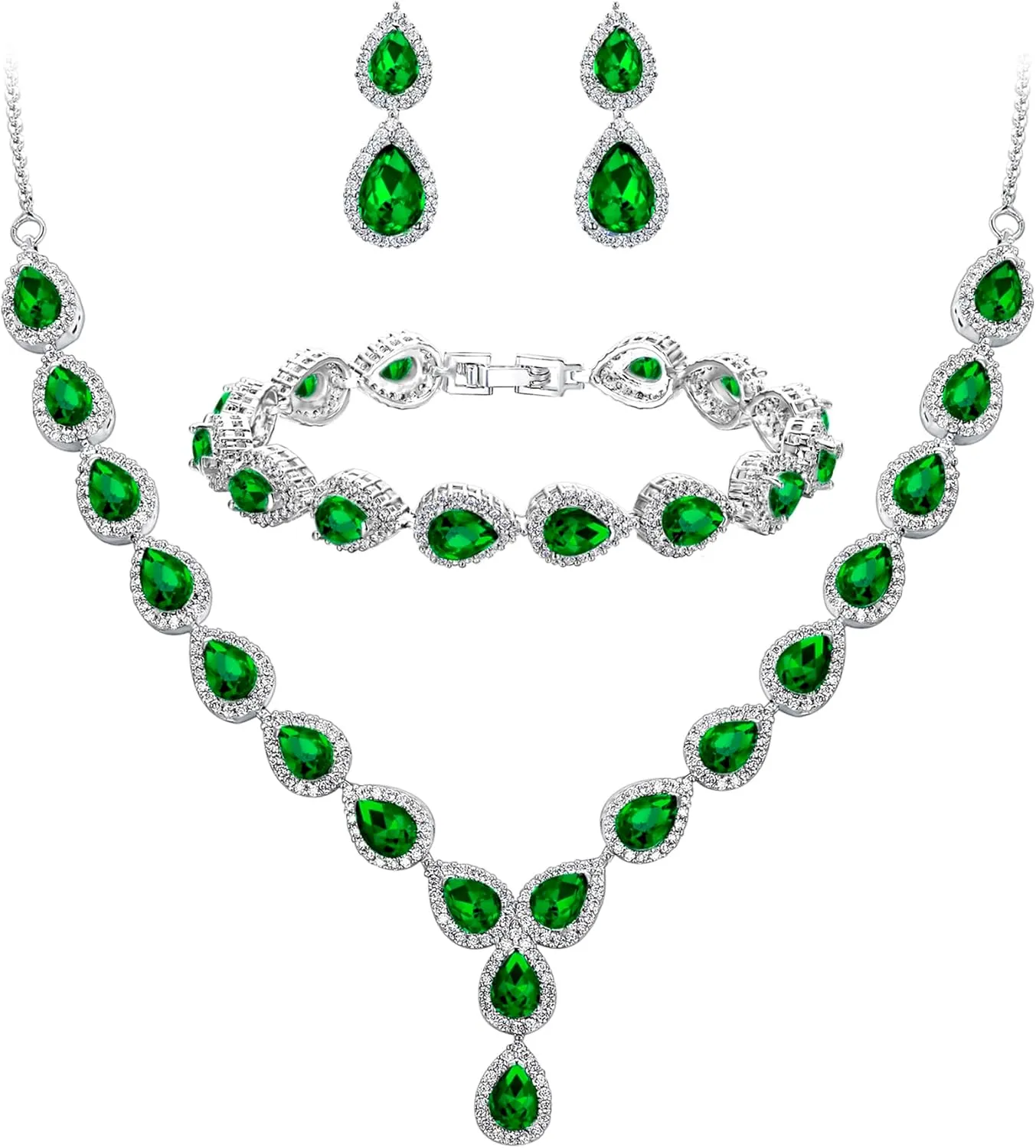 BriLove Wedding Bridal CZ Necklace Bracelet Earrings Jewelry Set for Women Teardrop Infinity Figure 8 Y-Necklace Tennis Dangle Party Prom Accessories