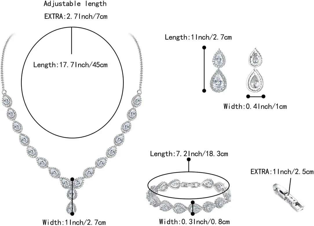 BriLove Wedding Bridal CZ Necklace Bracelet Earrings Jewelry Set for Women Teardrop Infinity Figure 8 Y-Necklace Tennis Dangle Party Prom Accessories