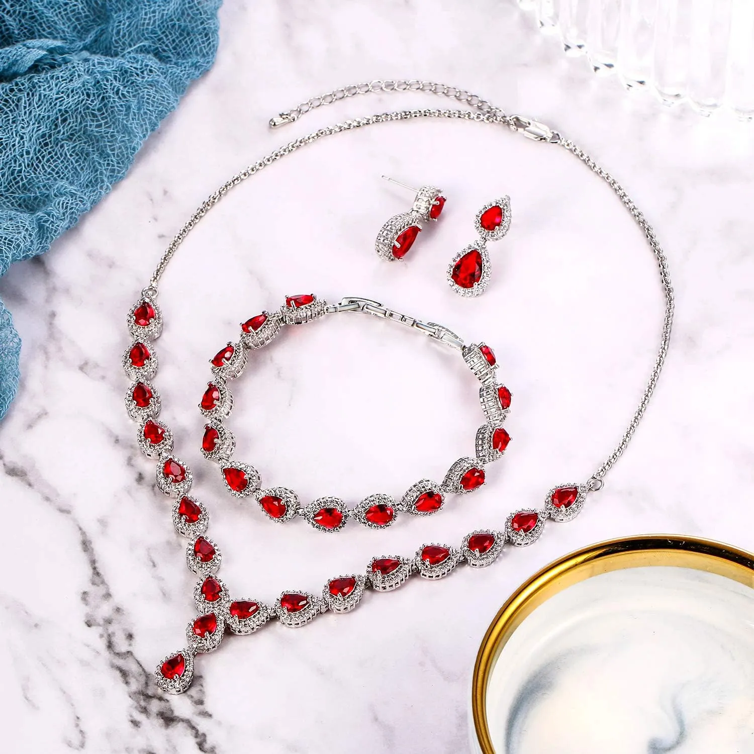 BriLove Wedding Bridal CZ Necklace Bracelet Earrings Jewelry Set for Women Teardrop Infinity Figure 8 Y-Necklace Tennis Dangle Party Prom Accessories