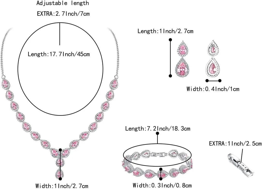 BriLove Wedding Bridal CZ Necklace Bracelet Earrings Jewelry Set for Women Teardrop Infinity Figure 8 Y-Necklace Tennis Dangle Party Prom Accessories
