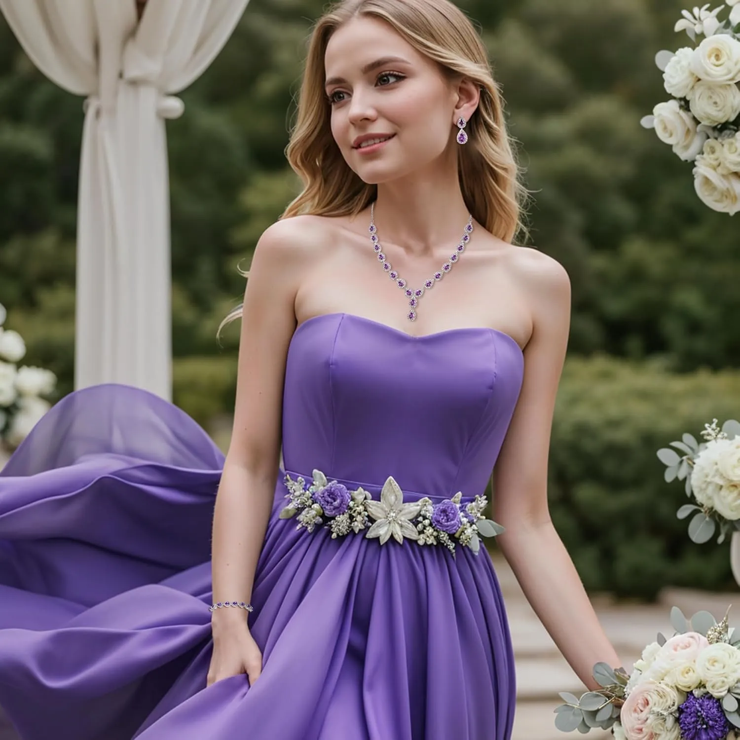 BriLove Wedding Bridal CZ Necklace Bracelet Earrings Jewelry Set for Women Teardrop Infinity Figure 8 Y-Necklace Tennis Dangle Party Prom Accessories