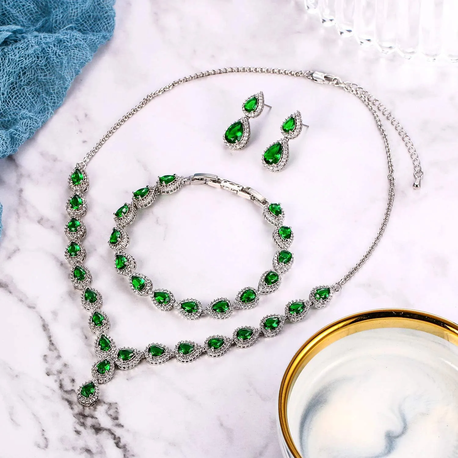 BriLove Wedding Bridal CZ Necklace Bracelet Earrings Jewelry Set for Women Teardrop Infinity Figure 8 Y-Necklace Tennis Dangle Party Prom Accessories