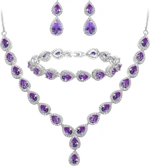 BriLove Wedding Bridal CZ Necklace Bracelet Earrings Jewelry Set for Women Teardrop Infinity Figure 8 Y-Necklace Tennis Dangle Party Prom Accessories