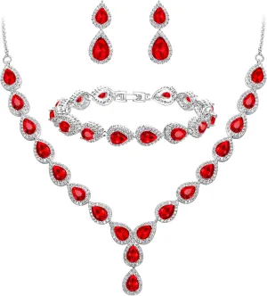 BriLove Wedding Bridal CZ Necklace Bracelet Earrings Jewelry Set for Women Teardrop Infinity Figure 8 Y-Necklace Tennis Dangle Party Prom Accessories