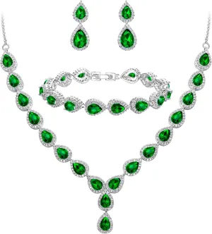 BriLove Wedding Bridal CZ Necklace Bracelet Earrings Jewelry Set for Women Teardrop Infinity Figure 8 Y-Necklace Tennis Dangle Party Prom Accessories
