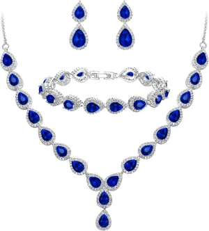 BriLove Wedding Bridal CZ Necklace Bracelet Earrings Jewelry Set for Women Teardrop Infinity Figure 8 Y-Necklace Tennis Dangle Party Prom Accessories