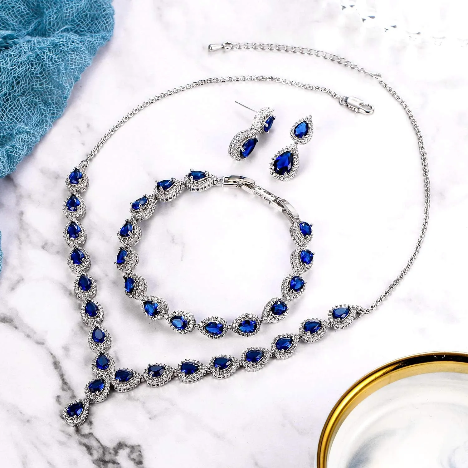 BriLove Wedding Bridal CZ Necklace Bracelet Earrings Jewelry Set for Women Teardrop Infinity Figure 8 Y-Necklace Tennis Dangle Party Prom Accessories