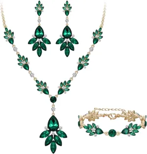 BriLove Wedding Bridal Jewelry Set Marquise Crystal Teardrop Necklace Earring Bracelet Gift for Women Brides