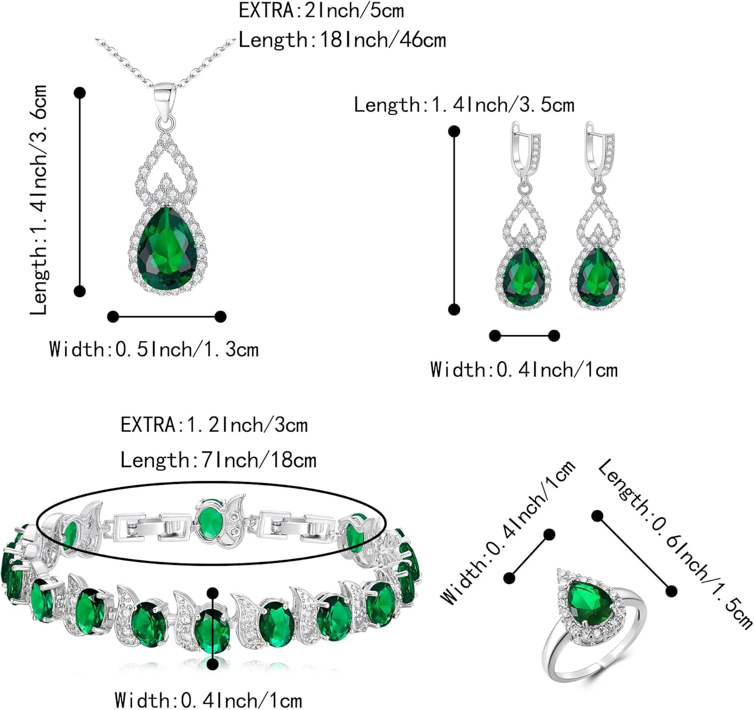 BriLove Wedding Jewelry Set for Women Bride Bridesmaid, Gorgeous Cubic Zirconia Teardrop Necklace Earrings Bracelet Adjustable Ring Jewelry Gift for Birthday/Anniversary/Mothers Day