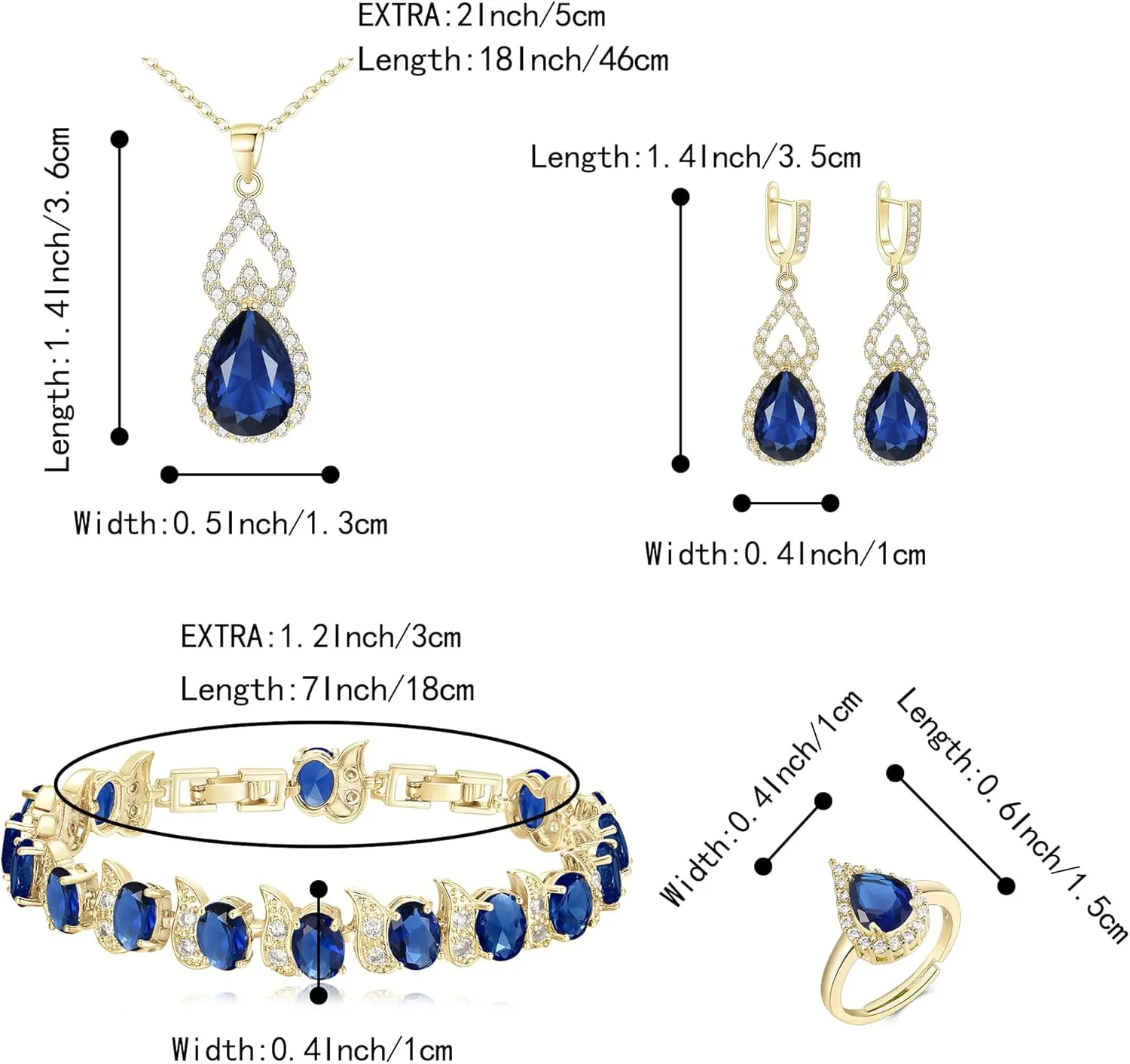 BriLove Wedding Jewelry Set for Women Bride Bridesmaid, Gorgeous Cubic Zirconia Teardrop Necklace Earrings Bracelet Adjustable Ring Jewelry Gift for Birthday/Anniversary/Mothers Day