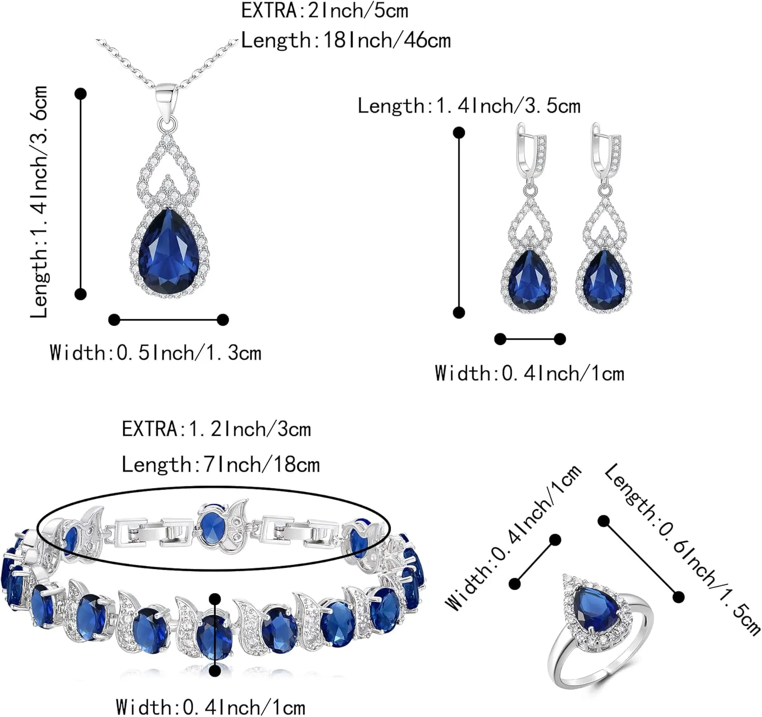 BriLove Wedding Jewelry Set for Women Bride Bridesmaid, Gorgeous Cubic Zirconia Teardrop Necklace Earrings Bracelet Adjustable Ring Jewelry Gift for Birthday/Anniversary/Mothers Day